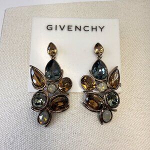 Givenchy Chunky Leaf Earrings New Signed Sparkle Glam Statement Gold-Tone Brown